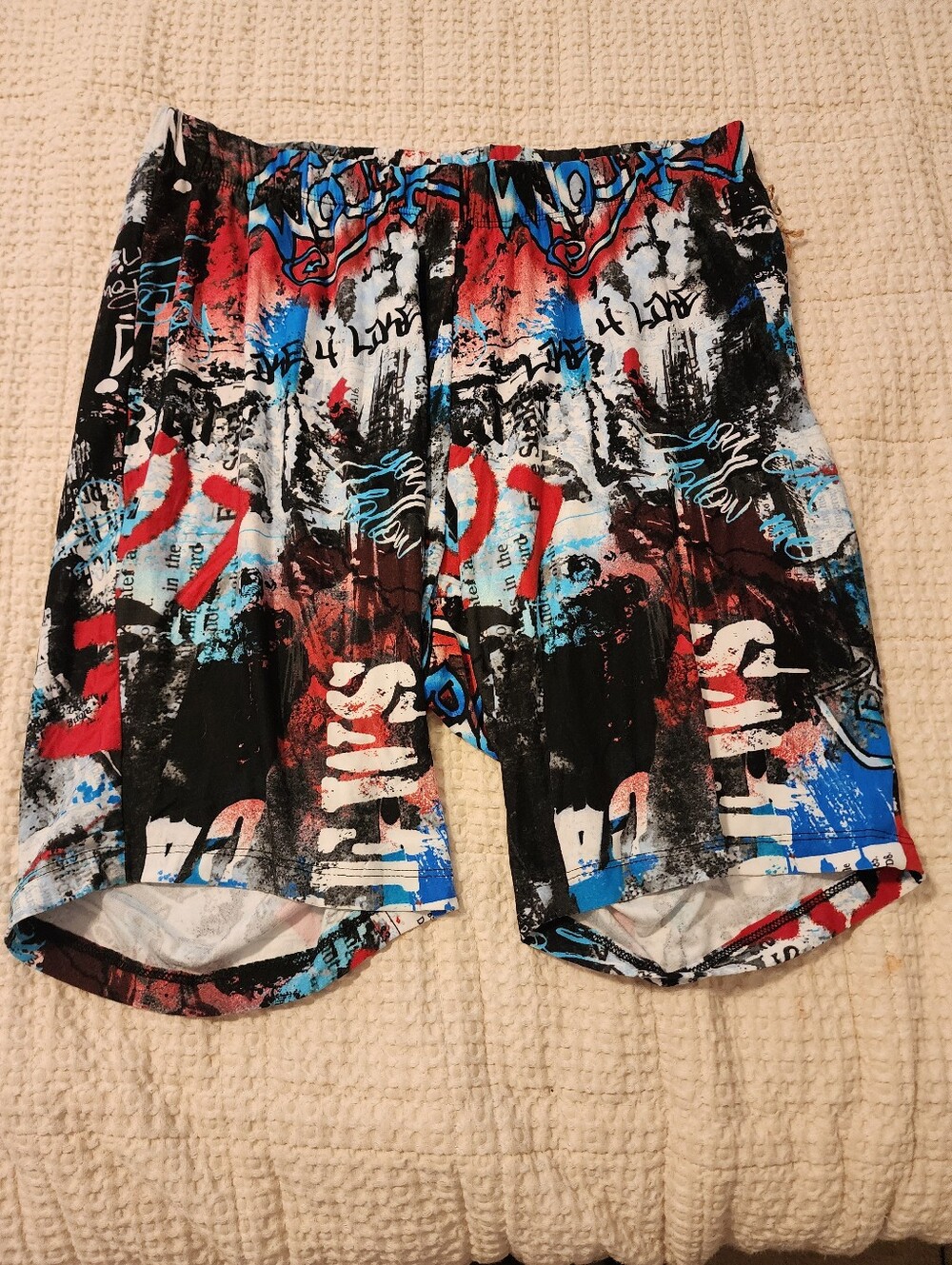 Paper + Tee Women's Graphic Active Shorts in Black/Red/Blue 1X Streetwear